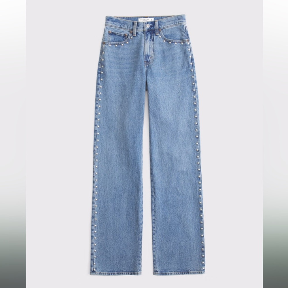 Abercrombie High Rise 90s Relaxed Studded Jean Size 24 Long (Classic Fit)
